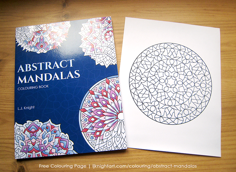 Free printable colouring page from the Abstract Mandalas Colouring Book by L.J. Knight