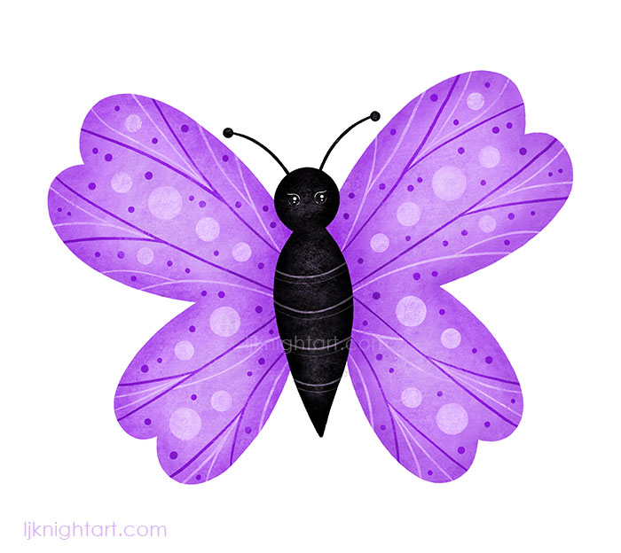 Cute Purple and Black Butterfly Drawing L.J. Knight Art