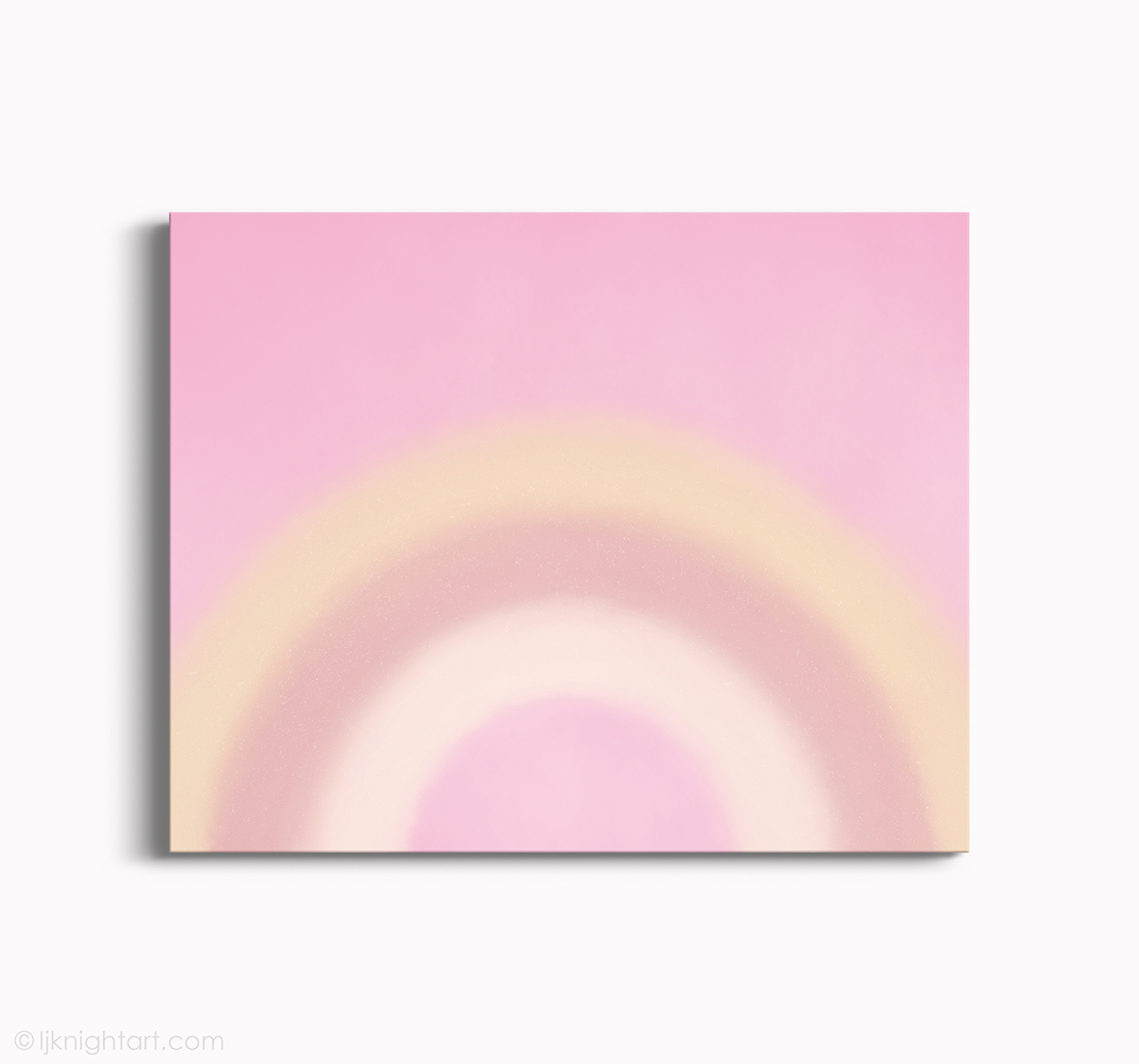 Simple rainbow painting in pastel pink, yellow, peach and white, with a soft-focus texture, by L.J. Knight