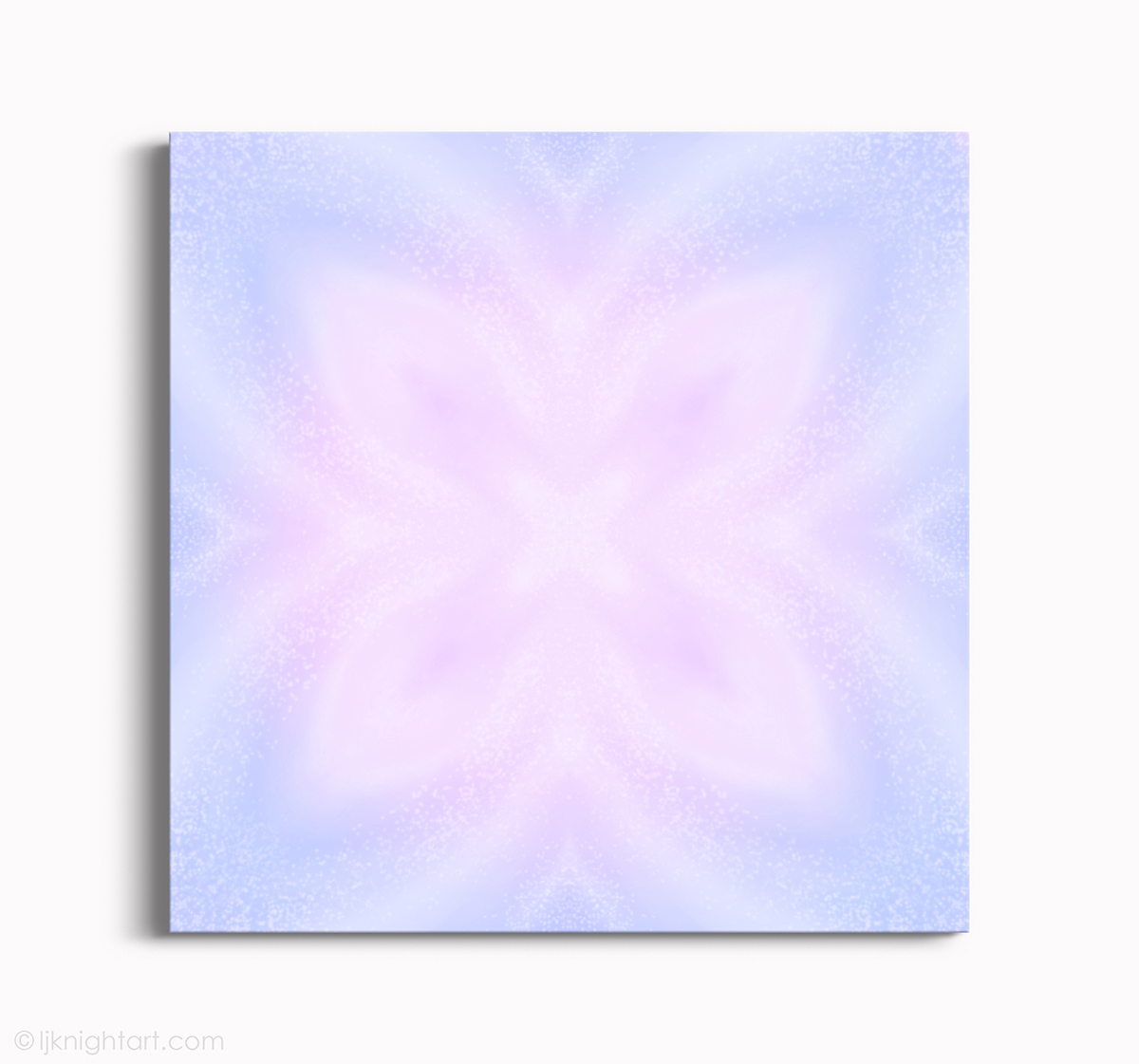 Abstract mandala painting in pastel purple, pink and white, with soft focus look, by L.J. Knight