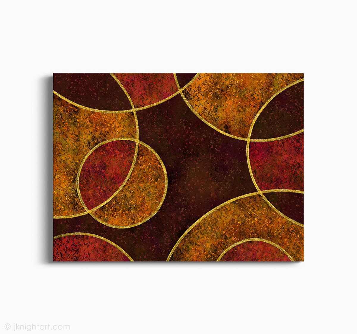 Abstract circles painting in brown, orange and gold by L.J. Knight