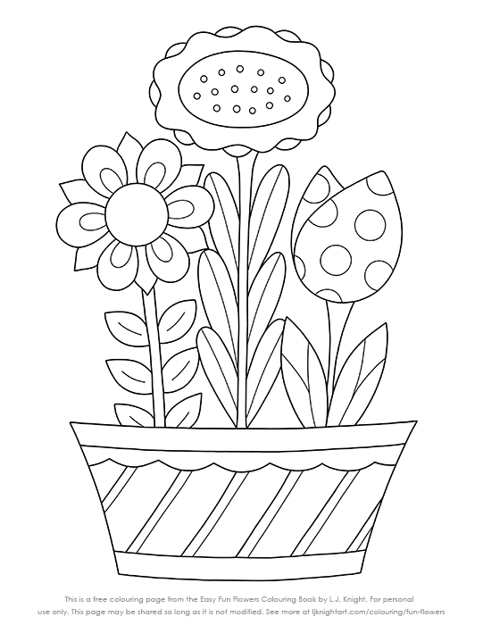 Free Easy Flowers Printable Colouring Page | L.J. Knight Art