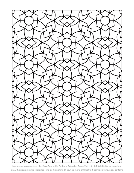 Easy Geometric Patterns Adult Coloring Book: 50 Large and Simple