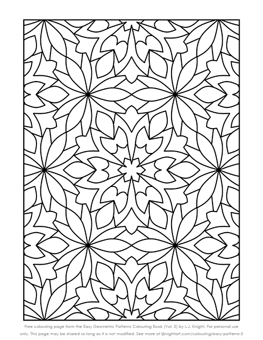 free printable easy geometric pattern colouring page l j knight