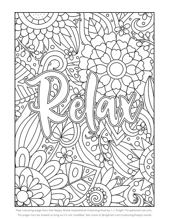 Happy Words Inspirational Colouring Book - free sample page