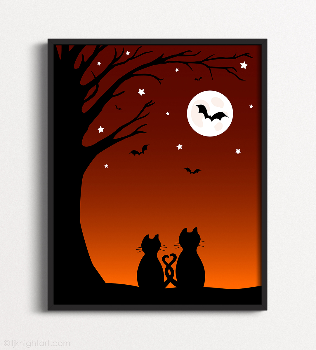 Two Cats Gazing at the Moon (Halloween and Purple Versions) | L.J ...
