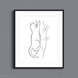 Cat Climbing a Tree - Line Art Drawing