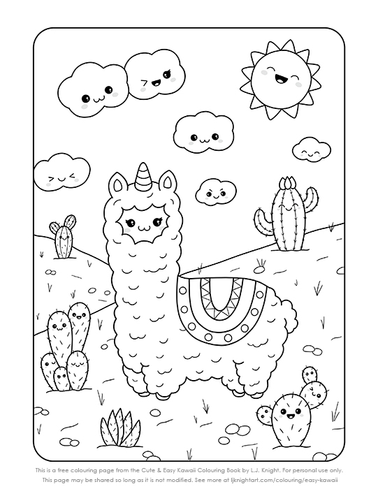 Free Cute Kawaii Llama Printable Colouring Page L J Knight